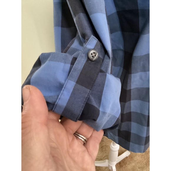 Spring + Mercer Men's Blue & Black Plaid Roll Tab Long Sleeve Casual Shirt Small - Picture 9 of 11
